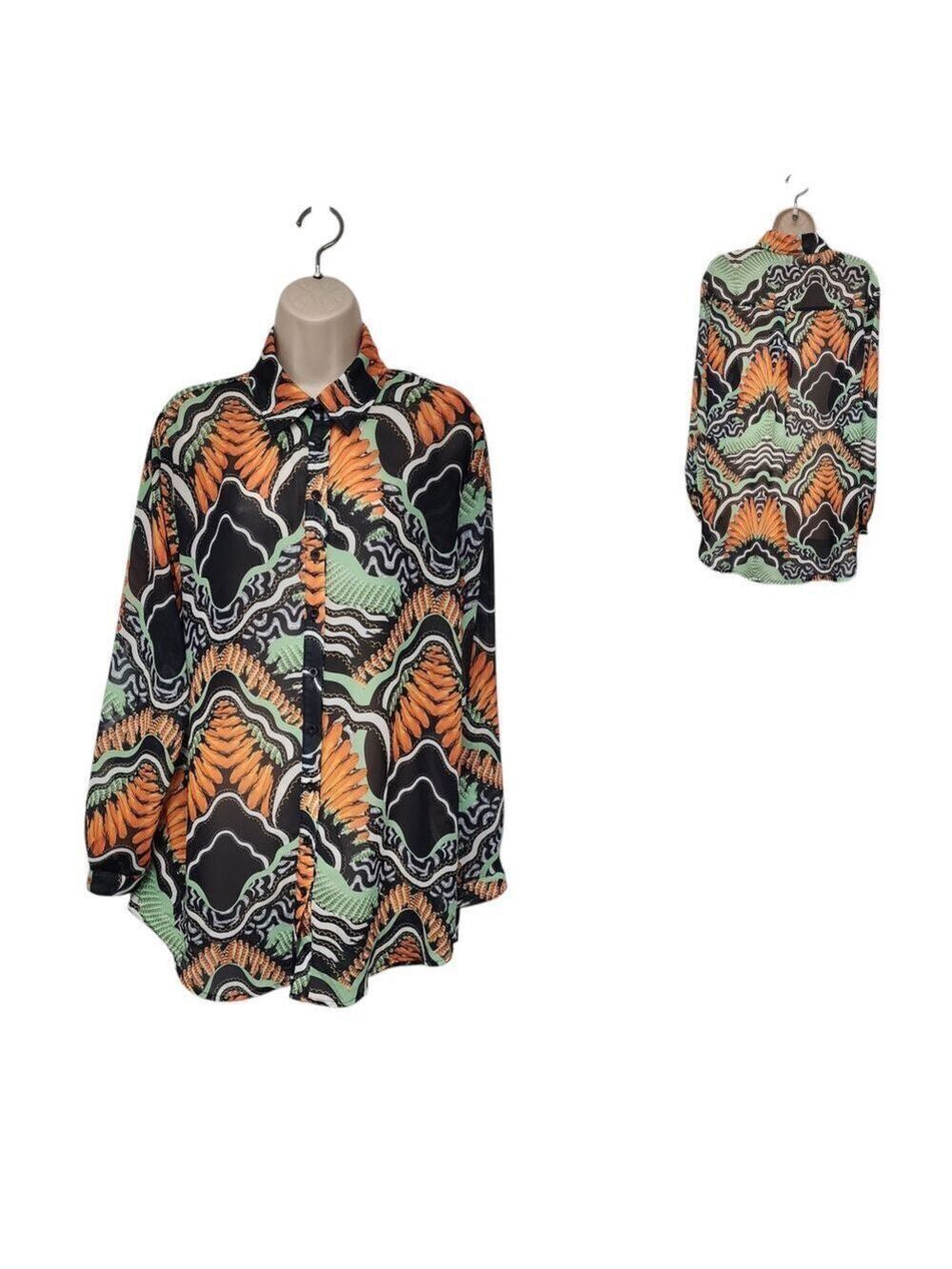 Pretty Little Thing Floral Long Sleeve Button Down Blouse Size 6 Multi-Green